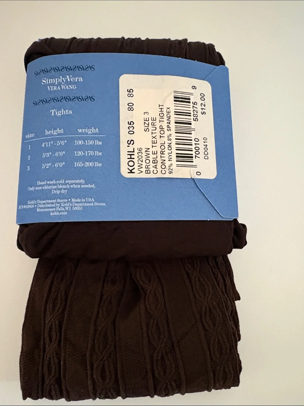 Simply Vera Vera Wang Brown Cable Knit Tights